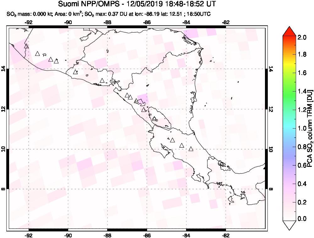 A sulfur dioxide image over Central America on Dec 05, 2019.