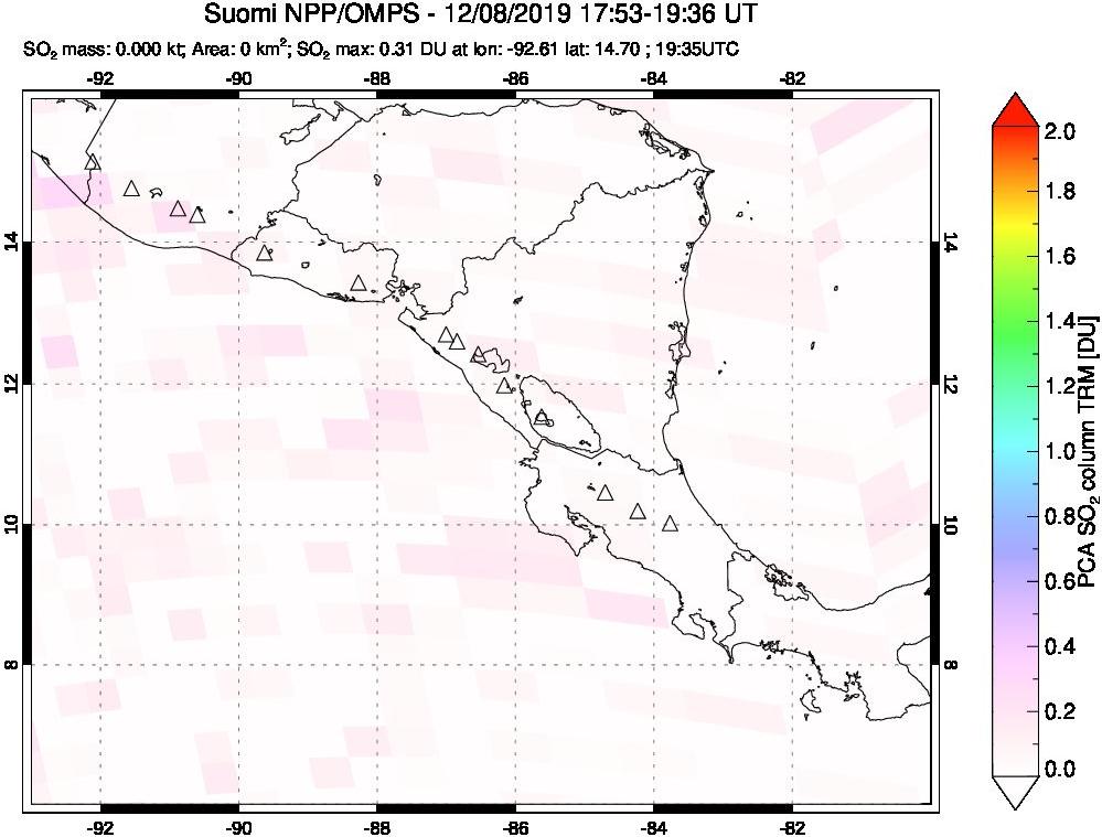 A sulfur dioxide image over Central America on Dec 08, 2019.
