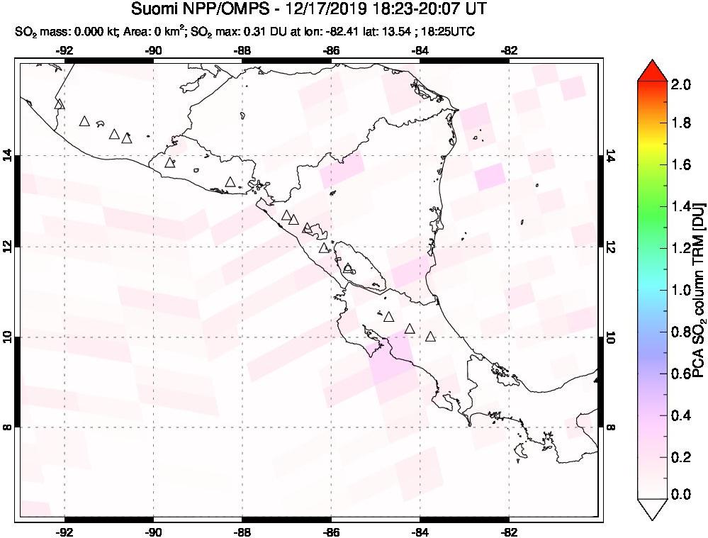 A sulfur dioxide image over Central America on Dec 17, 2019.