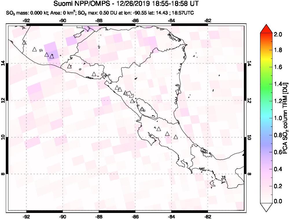 A sulfur dioxide image over Central America on Dec 26, 2019.