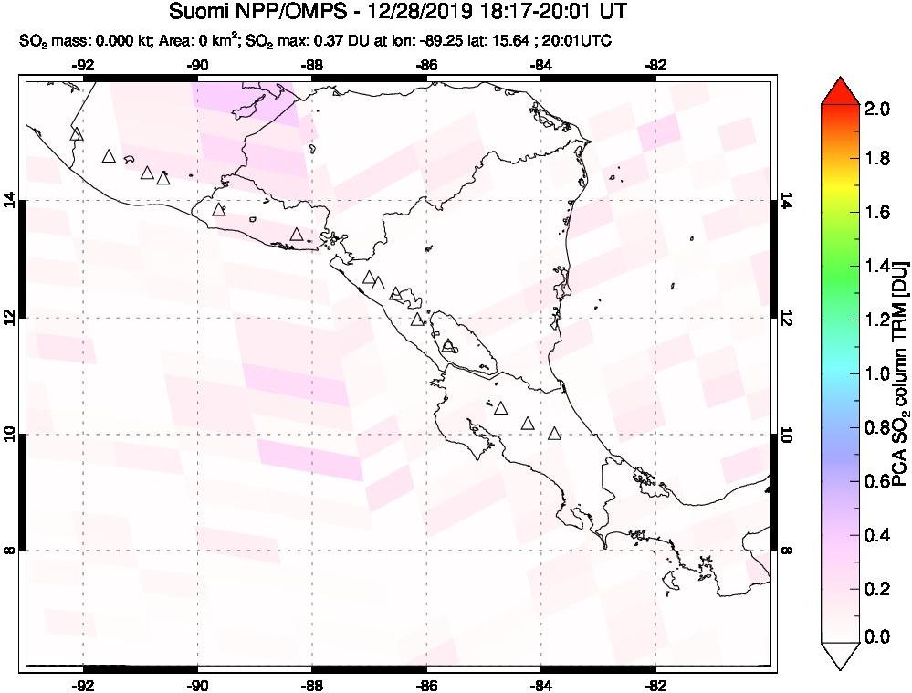 A sulfur dioxide image over Central America on Dec 28, 2019.