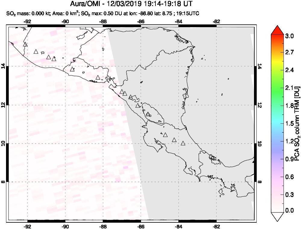 A sulfur dioxide image over Central America on Dec 03, 2019.