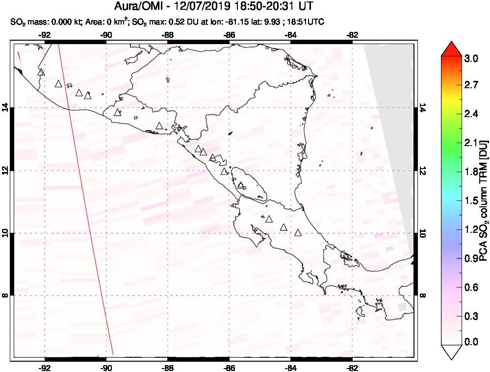 A sulfur dioxide image over Central America on Dec 07, 2019.