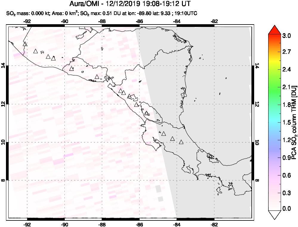 A sulfur dioxide image over Central America on Dec 12, 2019.