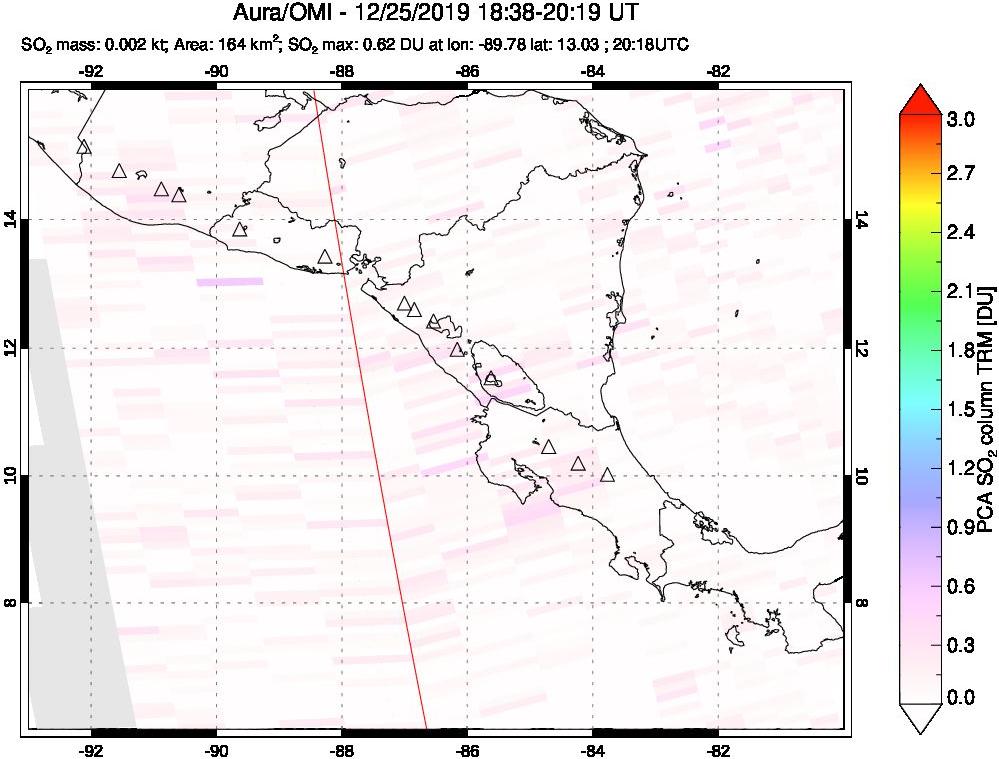 A sulfur dioxide image over Central America on Dec 25, 2019.