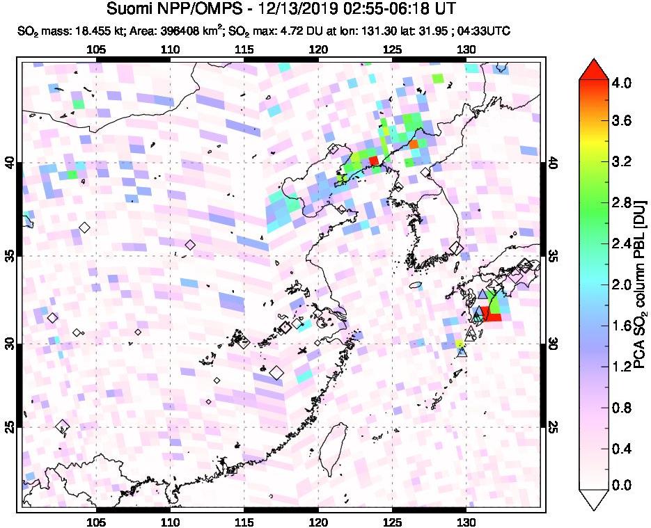 A sulfur dioxide image over Eastern China on Dec 13, 2019.