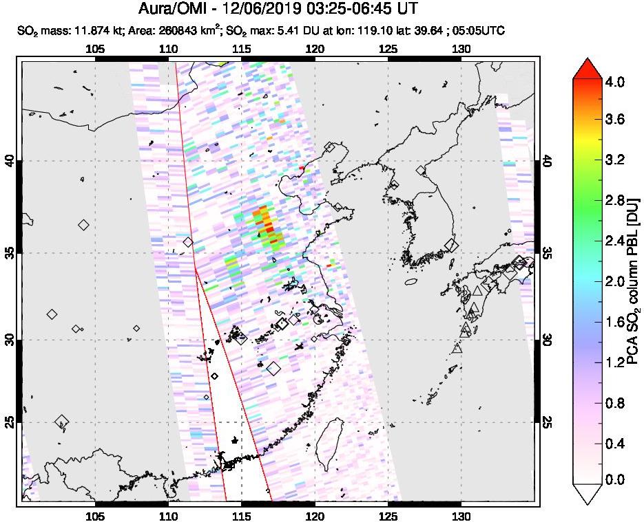 A sulfur dioxide image over Eastern China on Dec 06, 2019.