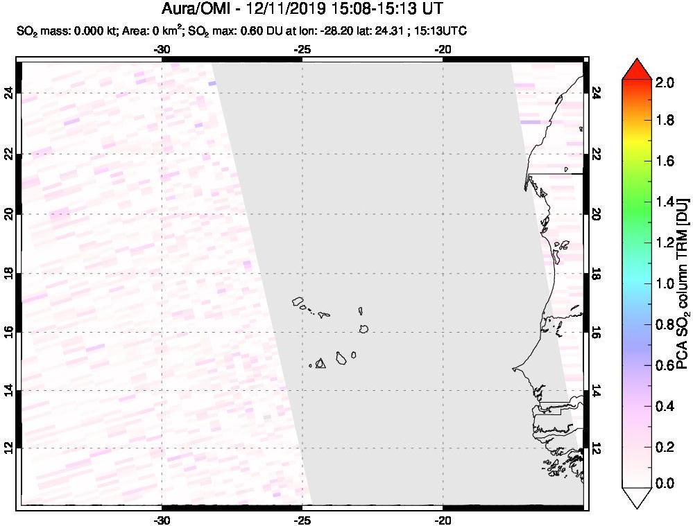 A sulfur dioxide image over Cape Verde Islands on Dec 11, 2019.