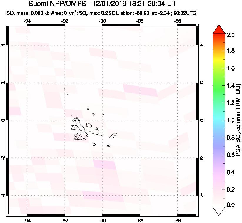 A sulfur dioxide image over Galápagos Islands on Dec 01, 2019.