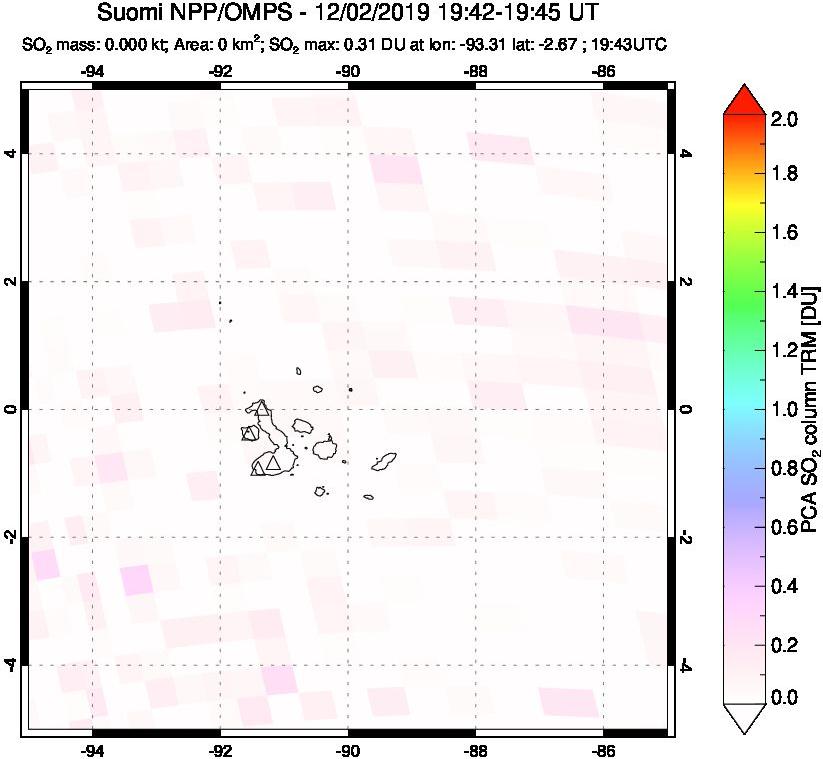 A sulfur dioxide image over Galápagos Islands on Dec 02, 2019.