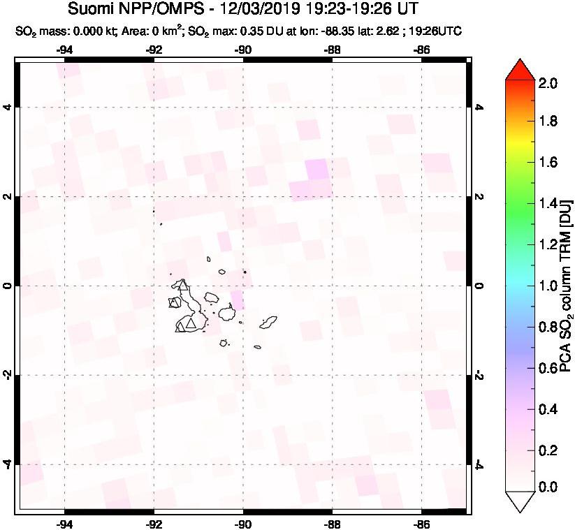 A sulfur dioxide image over Galápagos Islands on Dec 03, 2019.