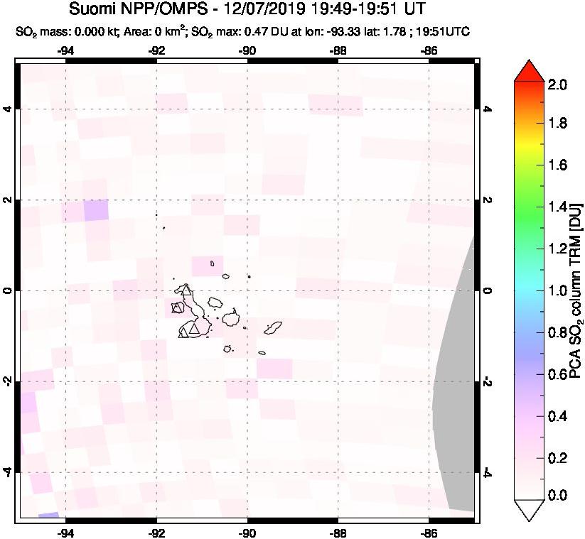 A sulfur dioxide image over Galápagos Islands on Dec 07, 2019.