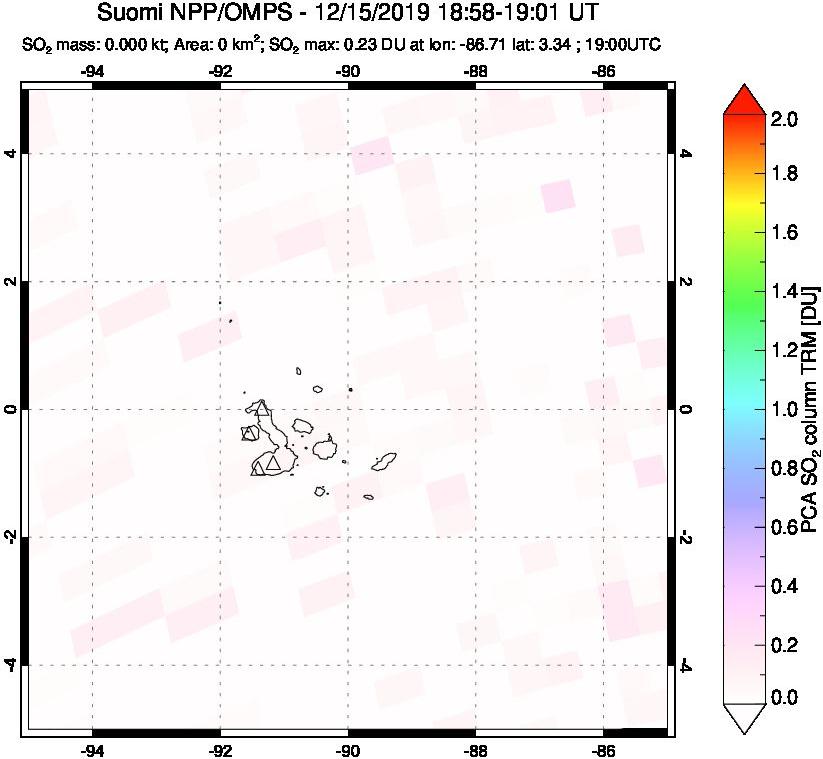A sulfur dioxide image over Galápagos Islands on Dec 15, 2019.