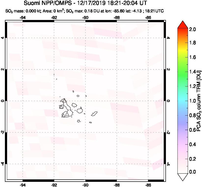 A sulfur dioxide image over Galápagos Islands on Dec 17, 2019.