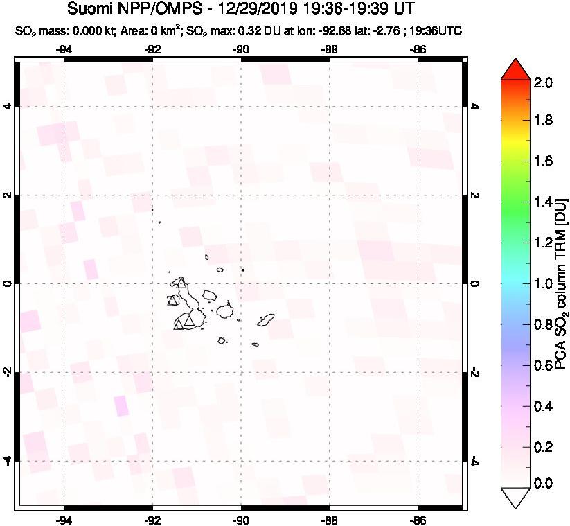 A sulfur dioxide image over Galápagos Islands on Dec 29, 2019.