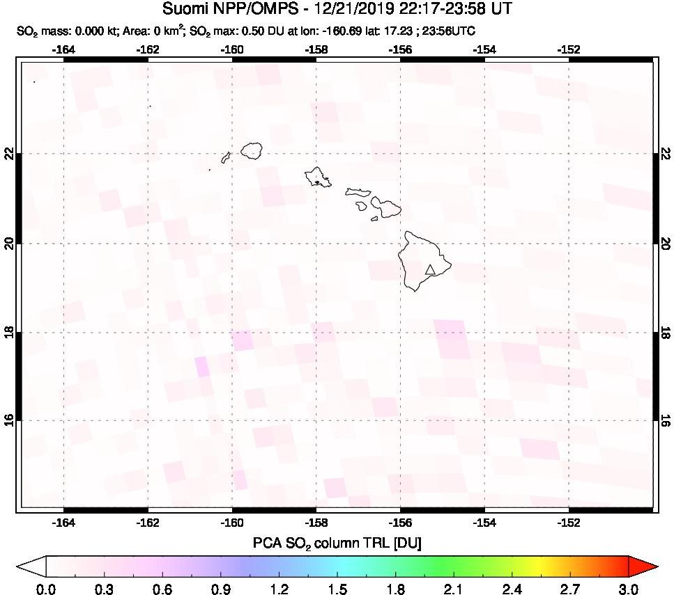 A sulfur dioxide image over Hawaii, USA on Dec 21, 2019.