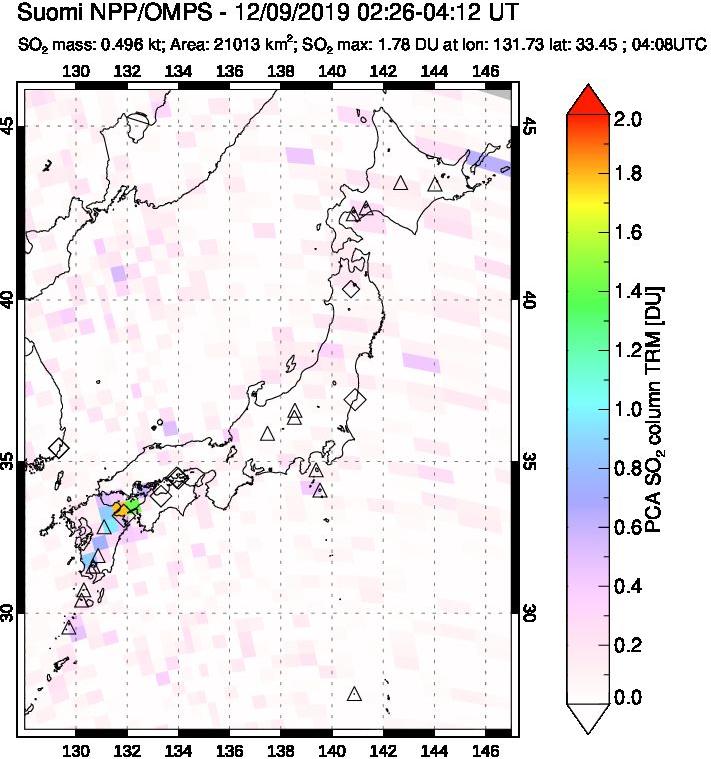 A sulfur dioxide image over Japan on Dec 09, 2019.
