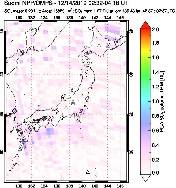 A sulfur dioxide image over Japan on Dec 14, 2019.