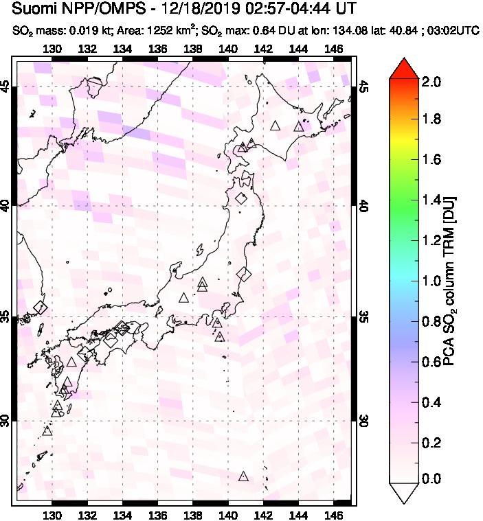 A sulfur dioxide image over Japan on Dec 18, 2019.