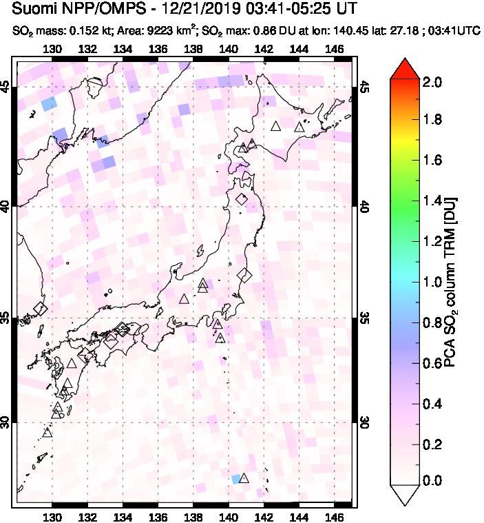 A sulfur dioxide image over Japan on Dec 21, 2019.
