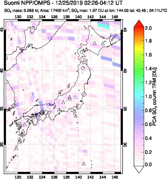 A sulfur dioxide image over Japan on Dec 25, 2019.