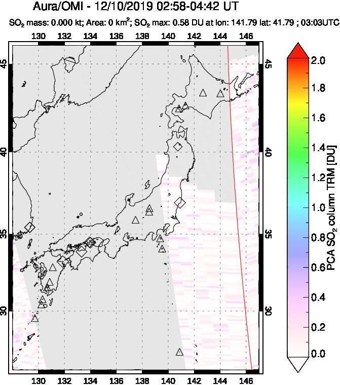 A sulfur dioxide image over Japan on Dec 10, 2019.