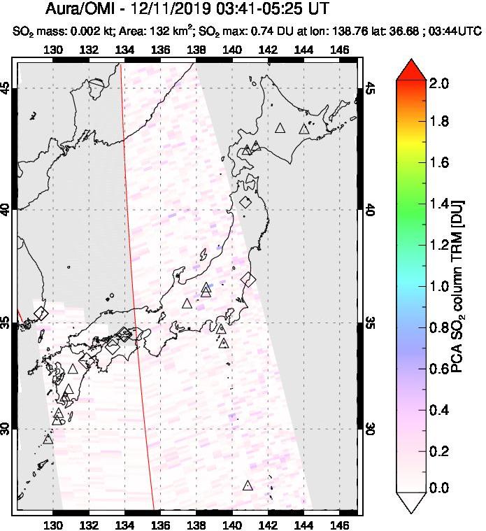 A sulfur dioxide image over Japan on Dec 11, 2019.