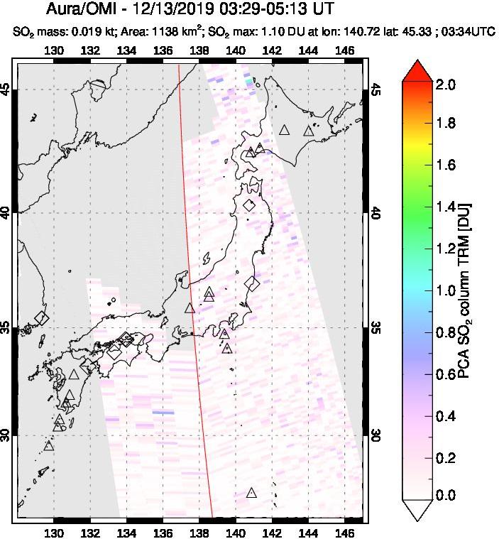 A sulfur dioxide image over Japan on Dec 13, 2019.