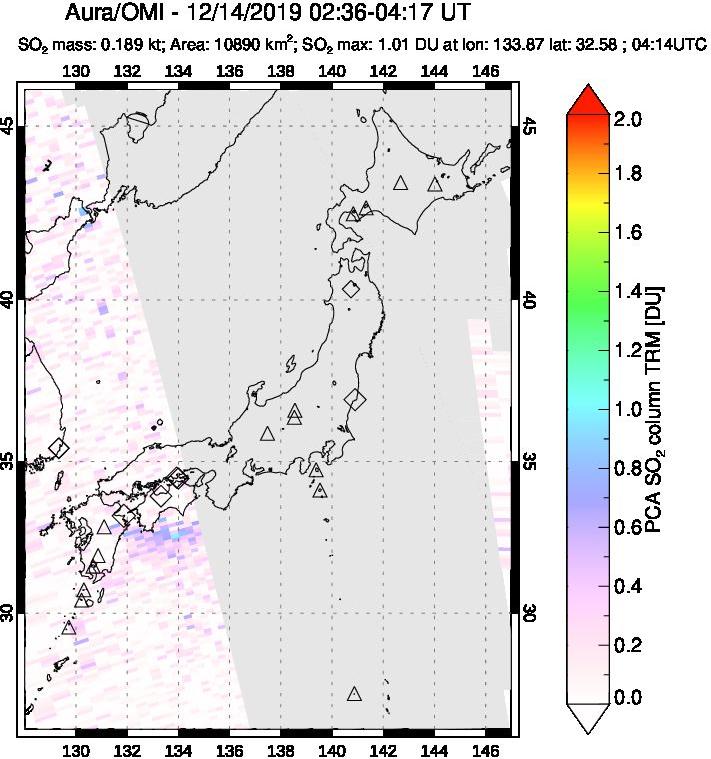 A sulfur dioxide image over Japan on Dec 14, 2019.