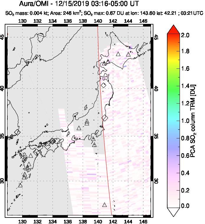 A sulfur dioxide image over Japan on Dec 15, 2019.