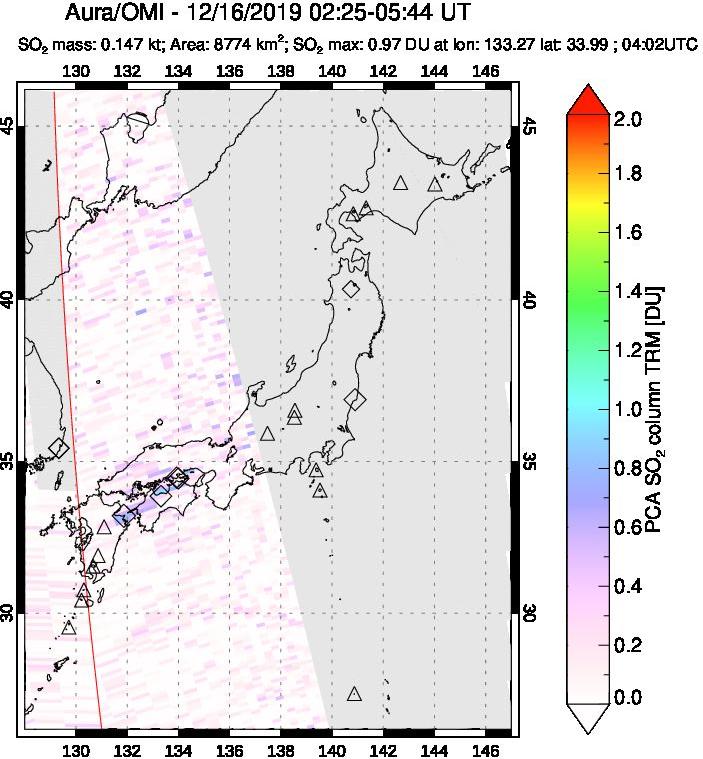A sulfur dioxide image over Japan on Dec 16, 2019.