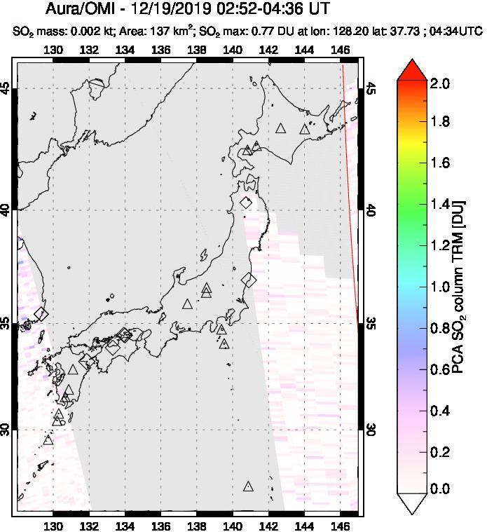 A sulfur dioxide image over Japan on Dec 19, 2019.