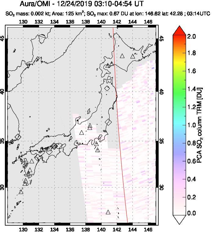 A sulfur dioxide image over Japan on Dec 24, 2019.
