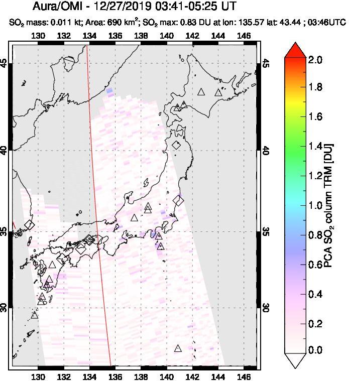 A sulfur dioxide image over Japan on Dec 27, 2019.