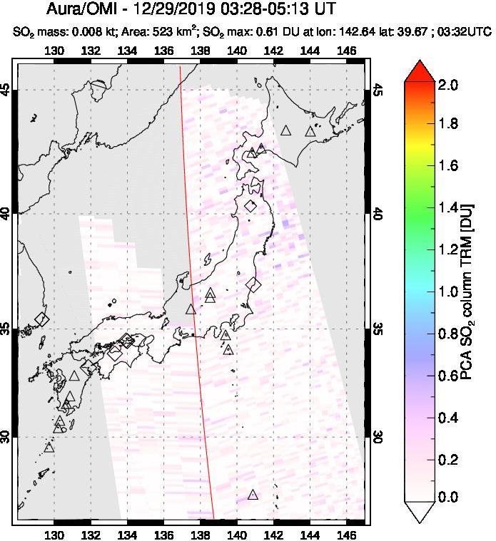 A sulfur dioxide image over Japan on Dec 29, 2019.