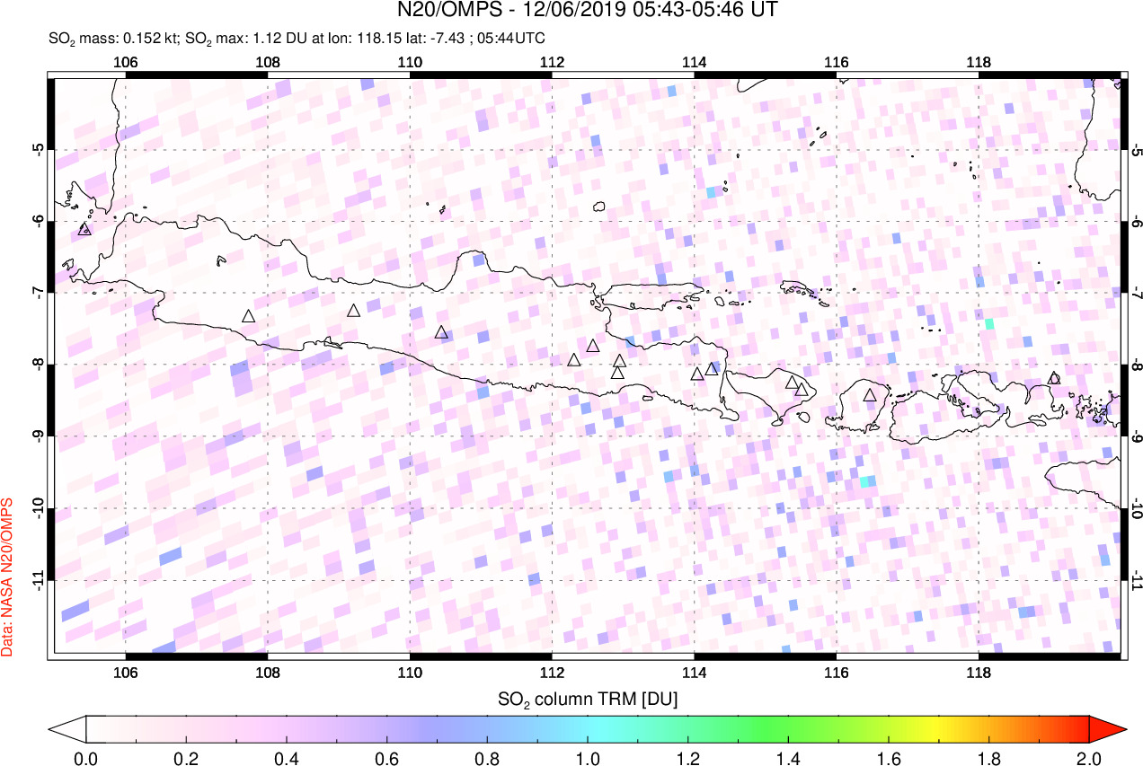 A sulfur dioxide image over Java, Indonesia on Dec 06, 2019.