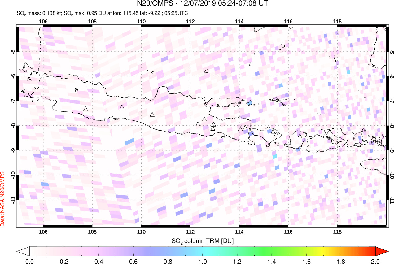 A sulfur dioxide image over Java, Indonesia on Dec 07, 2019.