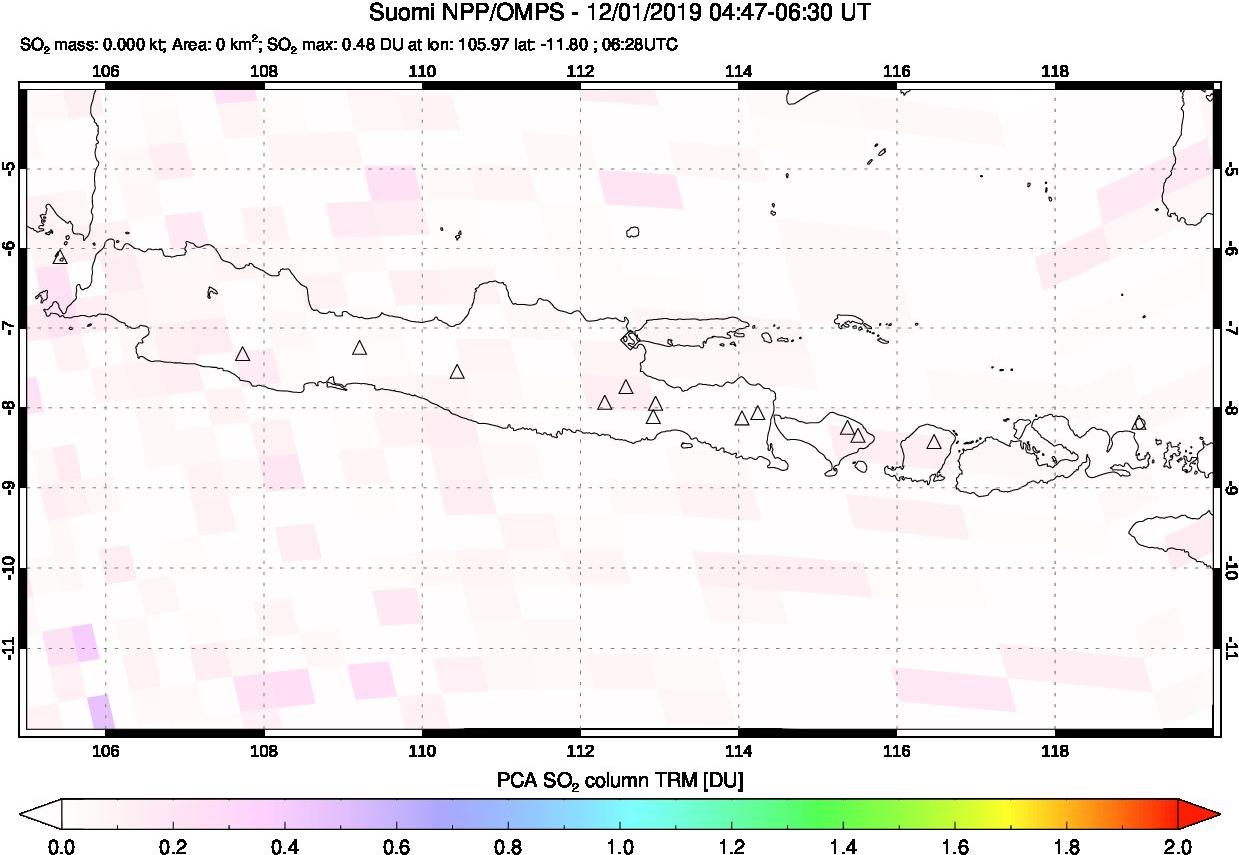A sulfur dioxide image over Java, Indonesia on Dec 01, 2019.