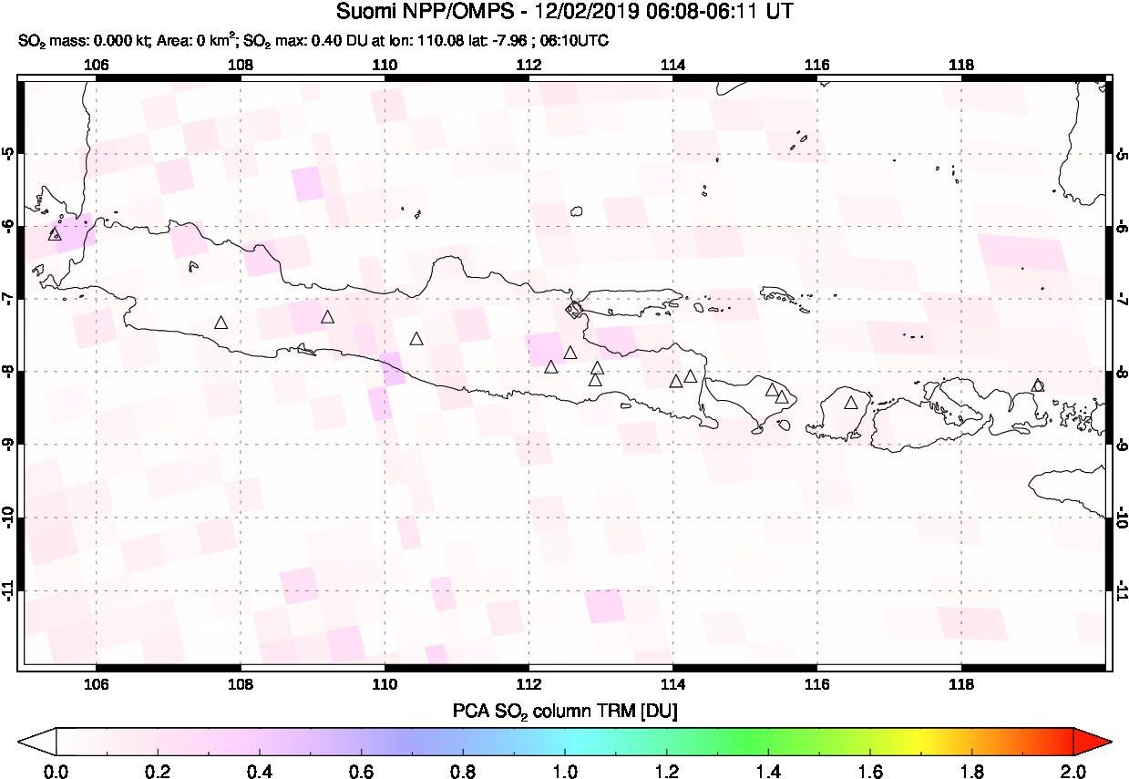 A sulfur dioxide image over Java, Indonesia on Dec 02, 2019.