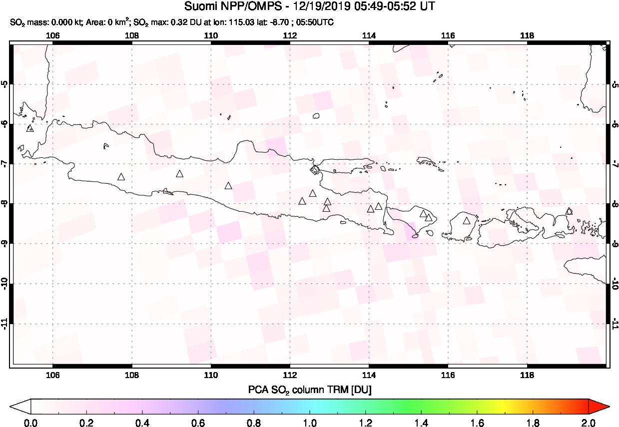 A sulfur dioxide image over Java, Indonesia on Dec 19, 2019.