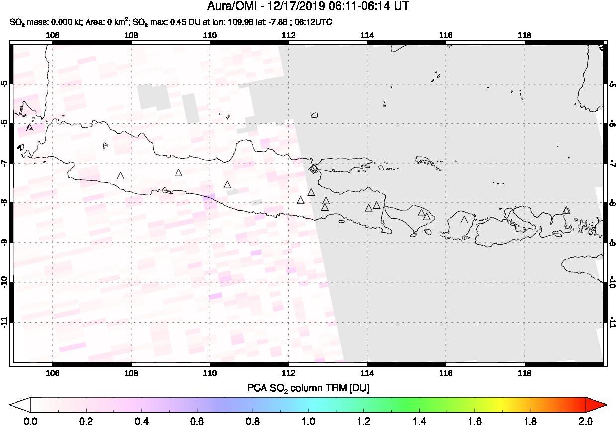 A sulfur dioxide image over Java, Indonesia on Dec 17, 2019.