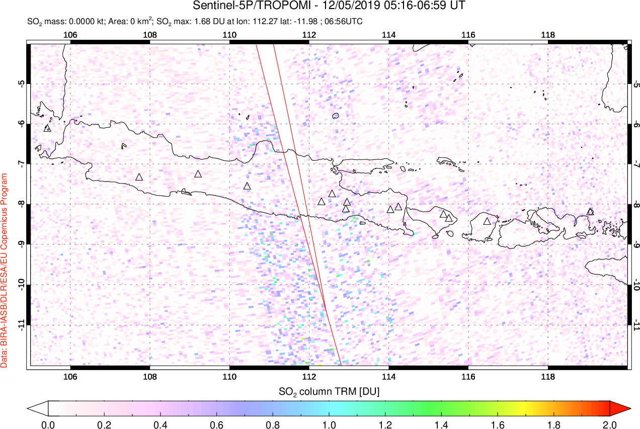 A sulfur dioxide image over Java, Indonesia on Dec 05, 2019.