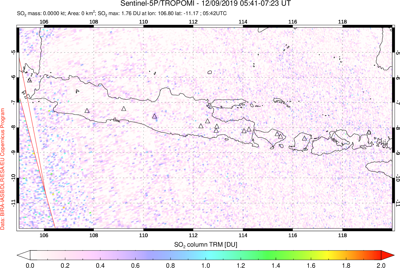 A sulfur dioxide image over Java, Indonesia on Dec 09, 2019.
