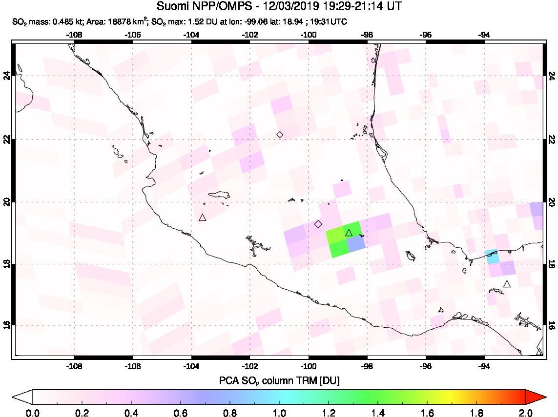 A sulfur dioxide image over Mexico on Dec 03, 2019.