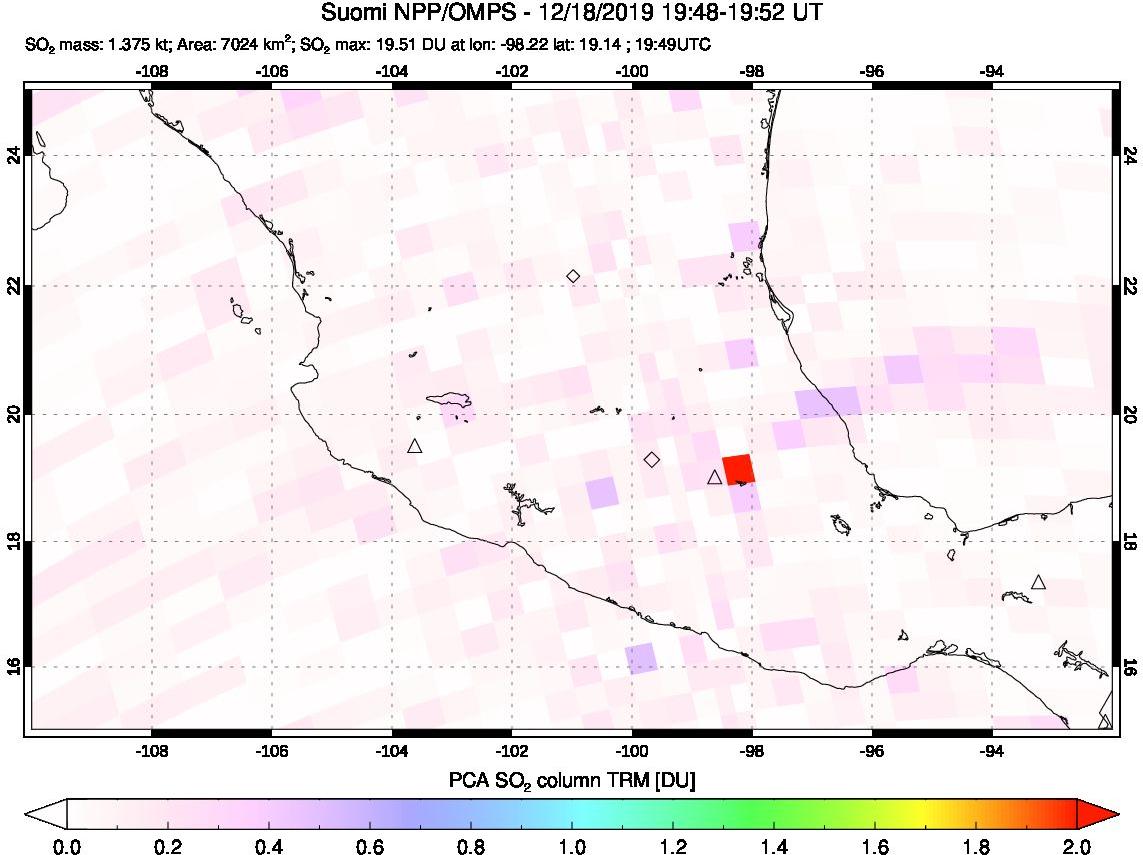 A sulfur dioxide image over Mexico on Dec 18, 2019.