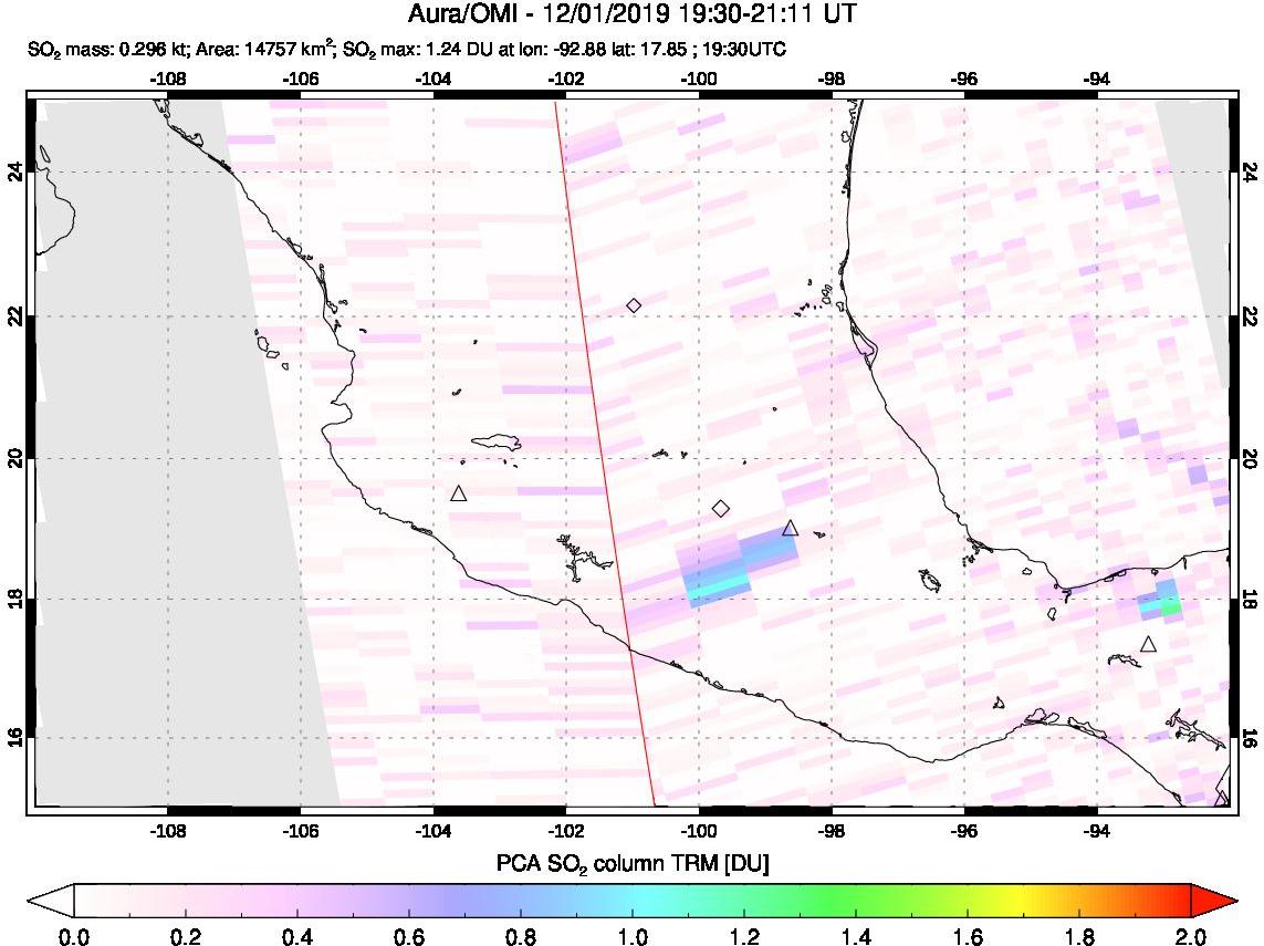 A sulfur dioxide image over Mexico on Dec 01, 2019.