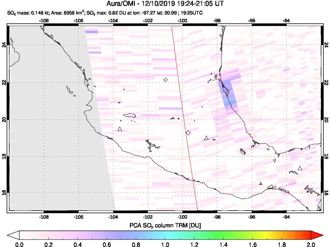 A sulfur dioxide image over Mexico on Dec 10, 2019.