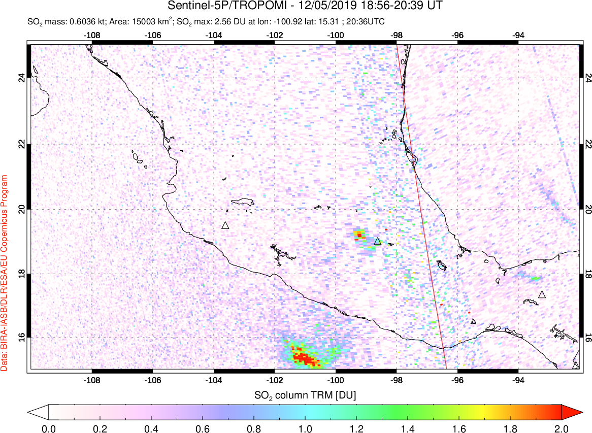 A sulfur dioxide image over Mexico on Dec 05, 2019.