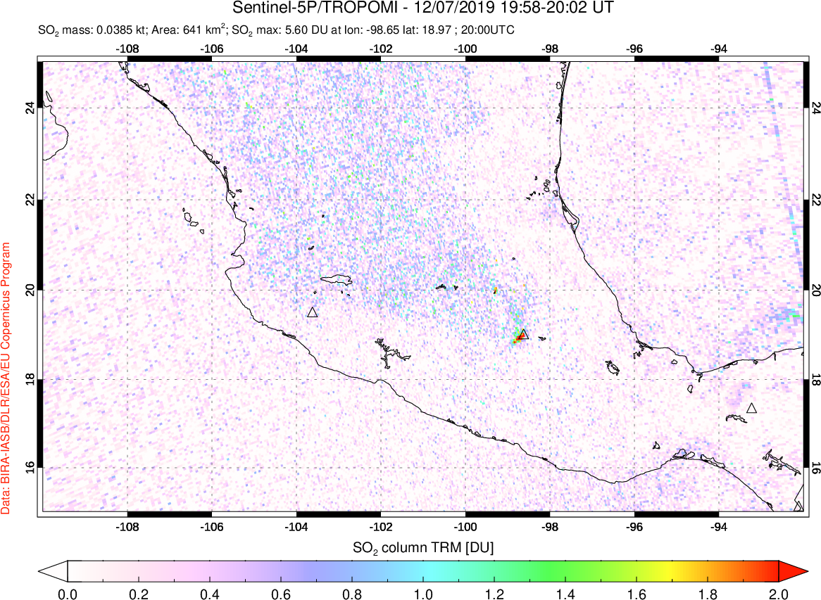 A sulfur dioxide image over Mexico on Dec 07, 2019.
