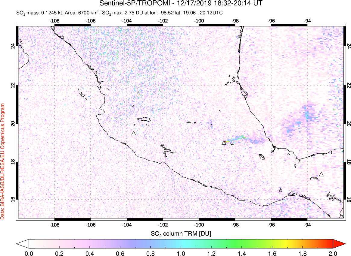 A sulfur dioxide image over Mexico on Dec 17, 2019.
